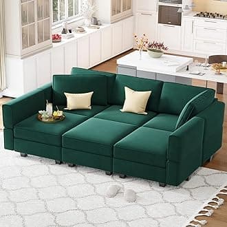Belffin Modular Velvet Sectional Sofa with Chaise Lounge Sectional Sleeper Sofa with Storage Chaise Bed Couch for Living Room Green