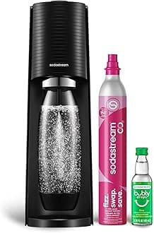 - SodaStream - Terra Soda Streaming Machine - STARTER KIT - Sparkling Water Maker with CO2 & Bubly Drop - Eco-Friendly, No Batteries Needed - Black