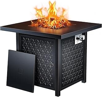 Ciays Propane Fire Pits 32 Inch Outdoor Gas Fire Pit, 50,000 BTU Steel Fire Table with Lid and Lava Rock, Add Warmth and Ambience to Gatherings and Parties On Patio Deck Garden Backyard, Black
