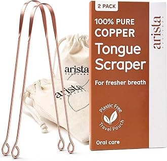 Arista Copper Tongue Scraper 2 Pack, Pure Copper Tongue Cleaner for Adults, Kids Tongue Scraper Copper, Tongue Scrapers for Adults, Metal Tongue Scraper Ayurvedic, Bad Breath Cure Tongue Scraper Kit