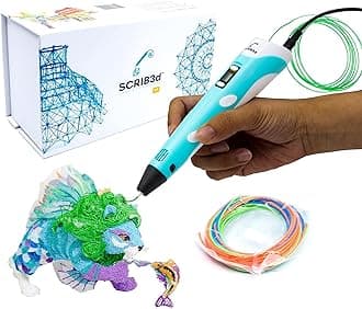 SCRIB3D P1 3D Printing Pen with Display - Includes 3D Pen, 3 Starter Colors of PLA Filament, Stencil Book + Project Guide, and Power adapter