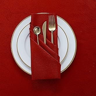 Softalker Christmas Jacquard Dinner Napkins, 20 x 20 Inch Set of 4, Waterproof Elegant Swirl Pattern Damask Decorative Napkins with Scalloped Edges for Dinner/Parties/Holiday - Red