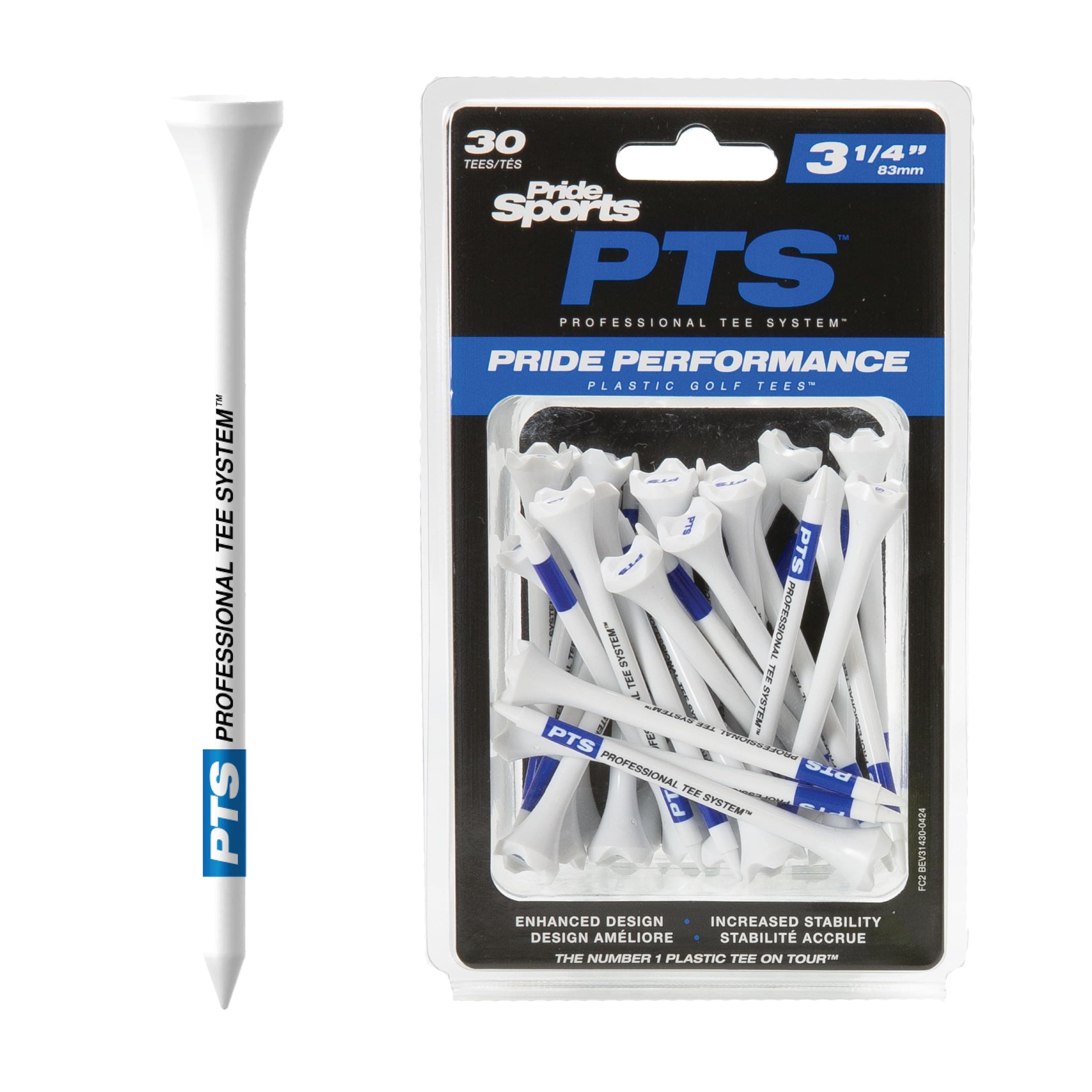 PrideSports PTS Plastic Golf Tees | 30 Count, 3-1/4 Inch | #1 Plastic Tee on Tour | Best for Drivers & Woods