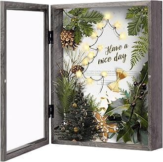Muzilife 8x10 Shadow Box Picture Frame - 2.16" Deep Wood & Glass Display Case Ready to Hang Memory Box Baby Sports Memorabilia, Pins, Awards, Tickets, and Photos (Texture Gray)