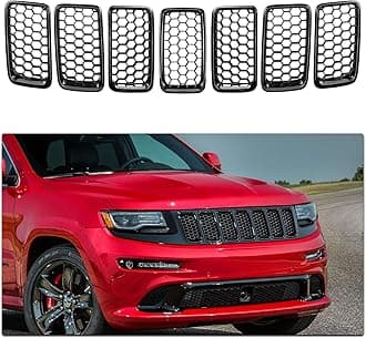 sportuli 7PCS Glossy Black Honeycomb Mesh Front Grill Inserts kits Replace for 2014-2016 Jeep Grand Cherokee WK Laredo/Altitude/Limited/Overland/Summit