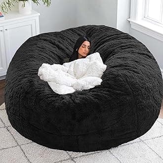 Adult Bean Bag Chair Cover Reading Chairs for Bedroom Living Room Stuffed Animal Storage Comfy, Black, 7FT