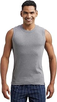9930 Men's Super Combed Cotton Rib Solid Round Neck Muscle Vest_Grey Melange_L
