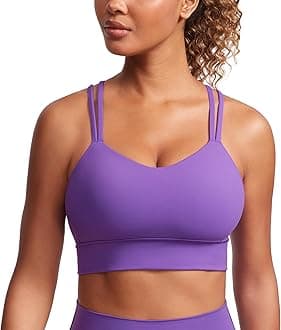 CRZ YOGA Softness Mold Womens Butterluxe Strappy Longline Sports Bra - Double Spaghetti Strap Workout Yoga Crop Top Athletic