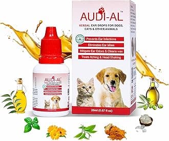 AUDIAL Ear Drops for Pets | 100% Herbal Gentle Ear Cleaner for Ear Infections Ear Mites Bad Odour Head Shaking in Dogs and Cats | No Side Effects | Pack of 1 (20ml)