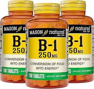 Mason Natural Vitamin B1 (Thiamin) 250 mg - Healthy Conversion of Food into Energy, Supports Nerve and Immune Health, 100 Tablets (Pack of 3)