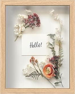 FrameWorks 11” x 14” Natural Oak Wooden Shadow Box Frame – Soft Felt Back, Tempered Glass, and Included Elegant White Ball Push Pins