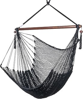 Caribbean Hammock Chair with Footrest - 40 inch - Soft-Spun Polyester - (Black)