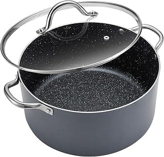 BEZIA 10 Quart Cooking Pot, Large Non Stick Induction Stock Pots with Lid, All Stove Compatible, 10 QT Aluminum Soup/Stew Pot For Large Families or Meal Prepping, Grey