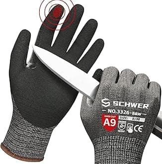 Schwer ProGuard High Level Cut Resistant Work Gloves PR3326 for Extreme Protection，ANSI A9 Cut Gloves with Reinforced Thumb, Non Slip, Breathable, Durable, Touch-screen, Black 1 Pair（M）