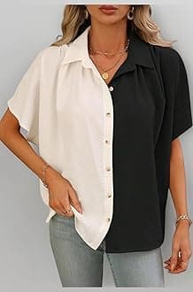 Shirts for Women – Korean Style Short Sleeve Oversized Button Down | Plus Size Workwear Top for Office & Casual Wear (Available in Plus Size)