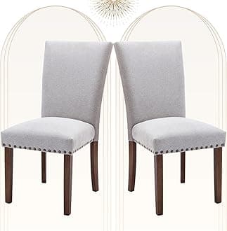 COLAMY Upholstered Parsons Dining Chairs Set of 2, Fabric Dining Room Kitchen Side Chair with Nailhead Trim and Wood Legs - Light Grey