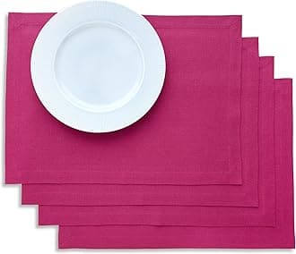 Solino Home Linen Placemats Set of 4 - Festive Fuchsia Placemats 14 x 19 Inch - 100% Pure Linen Table Place Mats - Diana Medium Weight