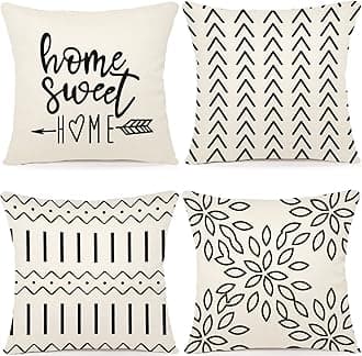 YCOLL Cushion Covers 50x50 Set of 4 Linen Pillow Covers Cream Sofa Cover Modern Sofa Pillows Covers Decorative Outdoor for Sofa Garden Bed Couch Cushions 50cm x 50cm
