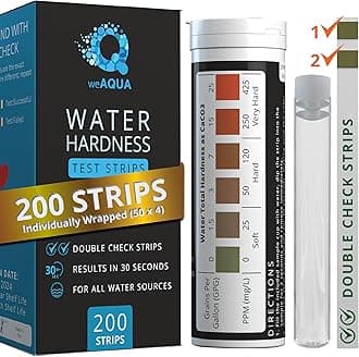 Water Hardness Test Kit - 200 Hard Water Testing Strips with DoubleCheck, Sample Cup and Individually Wrapped
