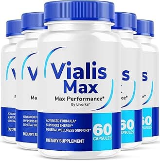 (5 Pack) Vialis Max Pills for Men - Official Vialis Max Premium Male Support Formula for Fast Acting Energy, Endurance and Performance, VialisMax Capsules Advanced Formula, 300 Capsules for 5 Months
