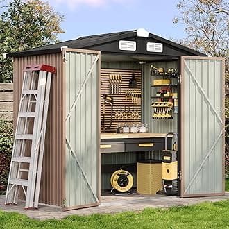 Aoxun 6.2x4 FT Shed Outdoor Storage Shed with Lockable Doors & Slooping Roof Metal Garden Tool Shed for Backyard, Patio, Poolside (Brown)