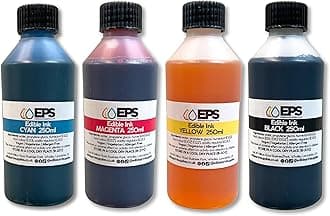 Edible Ink for Edible Printer - Bottled Refills (4 x 250ml) - Full Set of Bottled Edible Inks in Black, Cyan, Magenta and Yellow for CMYK Inkjet Edible Printers - For Canon & Epson Edible Printer