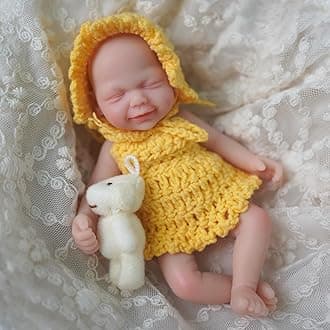 5.5" Miniature Silicone Babies Doll Reborn Baby Doll Silicone Ful Body Realistic Newborn Closed Eyes Sleeping Baby Girl The Look Real Soft Anti Stress Doll