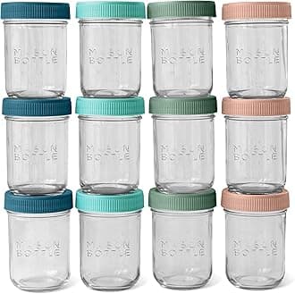 Mason Bottle 8oz Breast Milk Storage Jars (12-Pack) – Reusable Glass Baby Food Containers with Lid for Baby Formula & Breastmilk – Airtight, Stackable, Freezable (Deep Ocean)