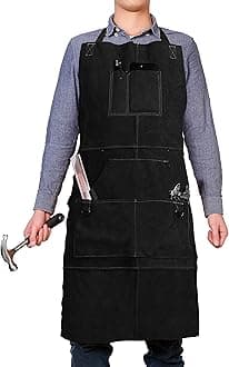 QeeLink Leather Welding Work Apron with 6 Tool Pockets, Heat & Flame Resistant Welder Aprons, 24" x 36", Adjustable M to XXXL