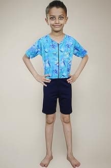 Aqua Holic Swimming Kit with 1 Printed Swimming Half Suit| Costume | with 1 Anti Fog Swimming Goggles, Swimming Cap,1 Nose Clip, 2 Ear Plugs,1 Swimming Ring(Tube) for Boys Multicolour