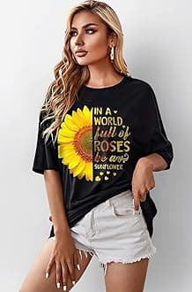 Women's Casual Printed Round Neck Oversized Longline Drop Shoulder Boho Style T-Shirt