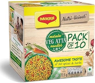MaggiNutrilicious Masala Veg Atta Noodles with 20 Spices & Herbs, 725 g (Pack of 10)