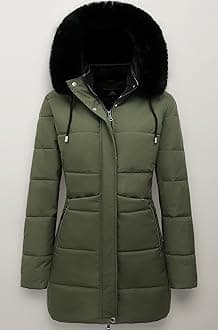 Women's Winter Puffer Coat Thicken Fleece Lined Down Jacket Waterproof Faux Fur Detachable Hooded Parka