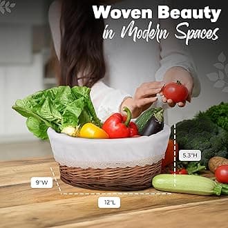 A ARTIZANKA Large Rectangular Brown Rattan Wicker Bread Basket with Removable Liner and Cover - 12x9” Bread Serving Set for Homemade Sourdough Bread