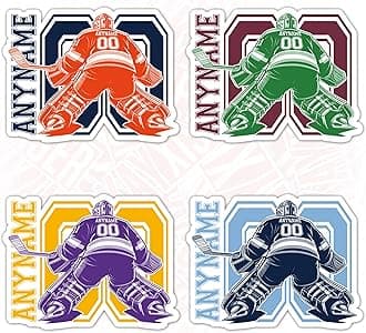 Custom Hockey Goalie Sticker Personalized Name and Number Hockey Stickers Hockey Mom Sports Lover Waterproof Die-Cut Vinyl Laptop Sticker, Water Bottle Sticker, Funny Car Birthday Gifts for Her Him