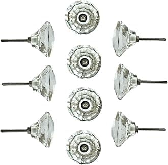 Perilla Home Set of 10 Round Crystal Drawer Knobs - Hand Made Glossy Decorative Vintage Knobs - for Home, Kitchen, Cupboard, Glass, Door Knobs, Dresser, Closet, Wardrobe and Drawer Pulls