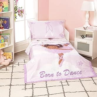 EVERYDAY KIDS 4 Piece Toddler Bedding Set – African American Ballerina - Includes Comforter, Flat Sheet, Fitted Sheet and Reversible Pillowcase – Girls Toddler Bedding