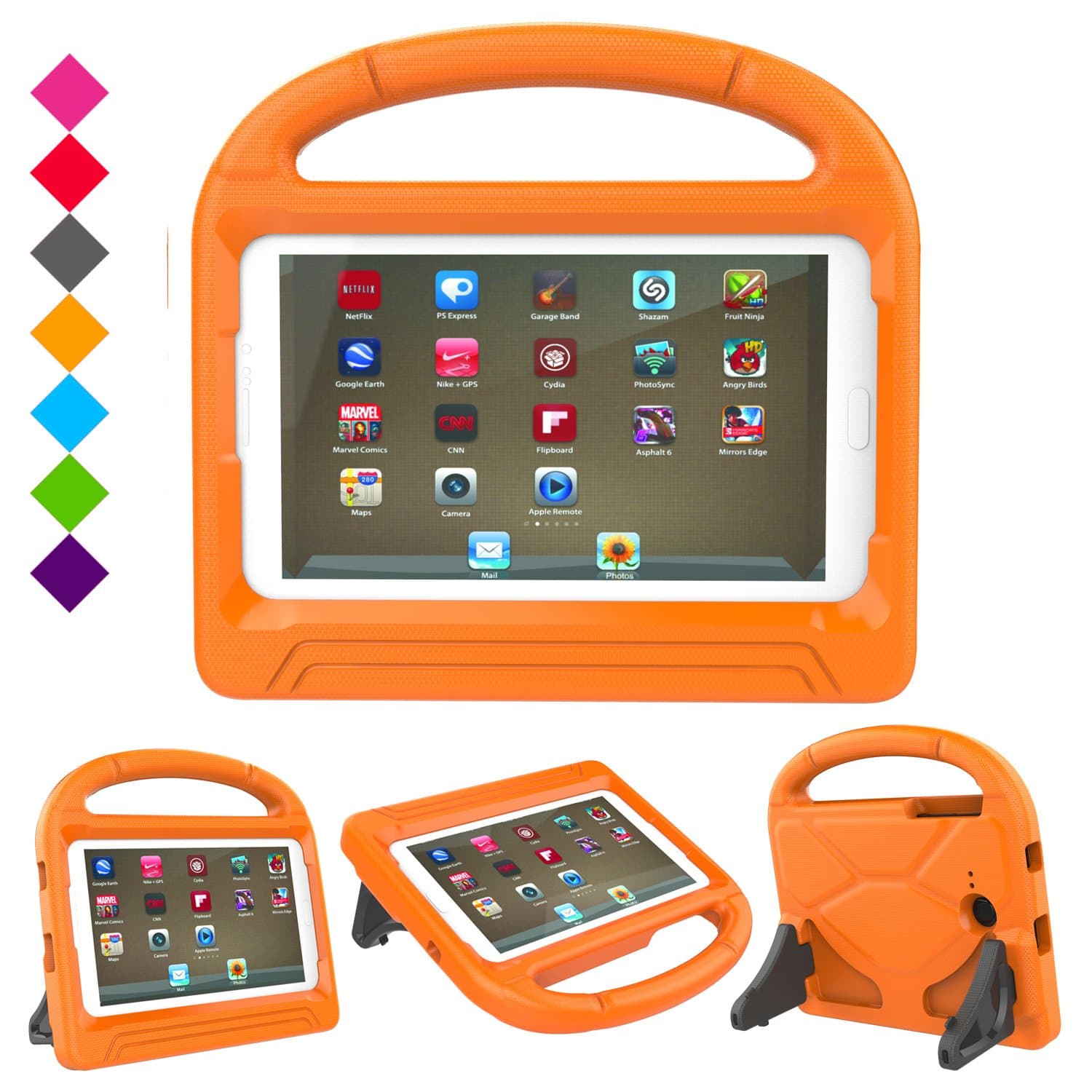 Case for Samsung Galaxy Tab E Lite 7.0 inch- Dinines Kids Case Light Weight Shockproof Protective Cover Handle Stand Case for Samung SM-T113 / Tab 3 Lite 7.0 SM-T110 / SM-T111 7-Inch Tablet (Orange)