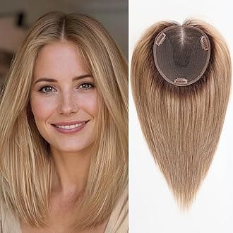 starluck 6x5 inch Large Swiss Base SilkHug 14 Inch Real Human Hair Toppers,60 Gram, 100% Real Human Hair Toppers for Women with thinning (Ombre Light Brown, no Bangs)