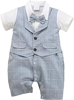 HeMarIsle Baby Boy Gentleman White Shirt Waistcoat Bowtie Tuxedo Onesie Jumpsuit Overall Romper