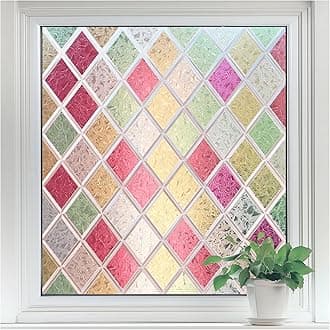 rabbitgoo Window Privacy Film, Stained Glass Window Film Decorative, Frosted Glass Privacy Covering Vinyl, Non-Adhesive Static Cling Tint Sun Blocking for Home Door, Multicolor, 23.6" x 78.7"