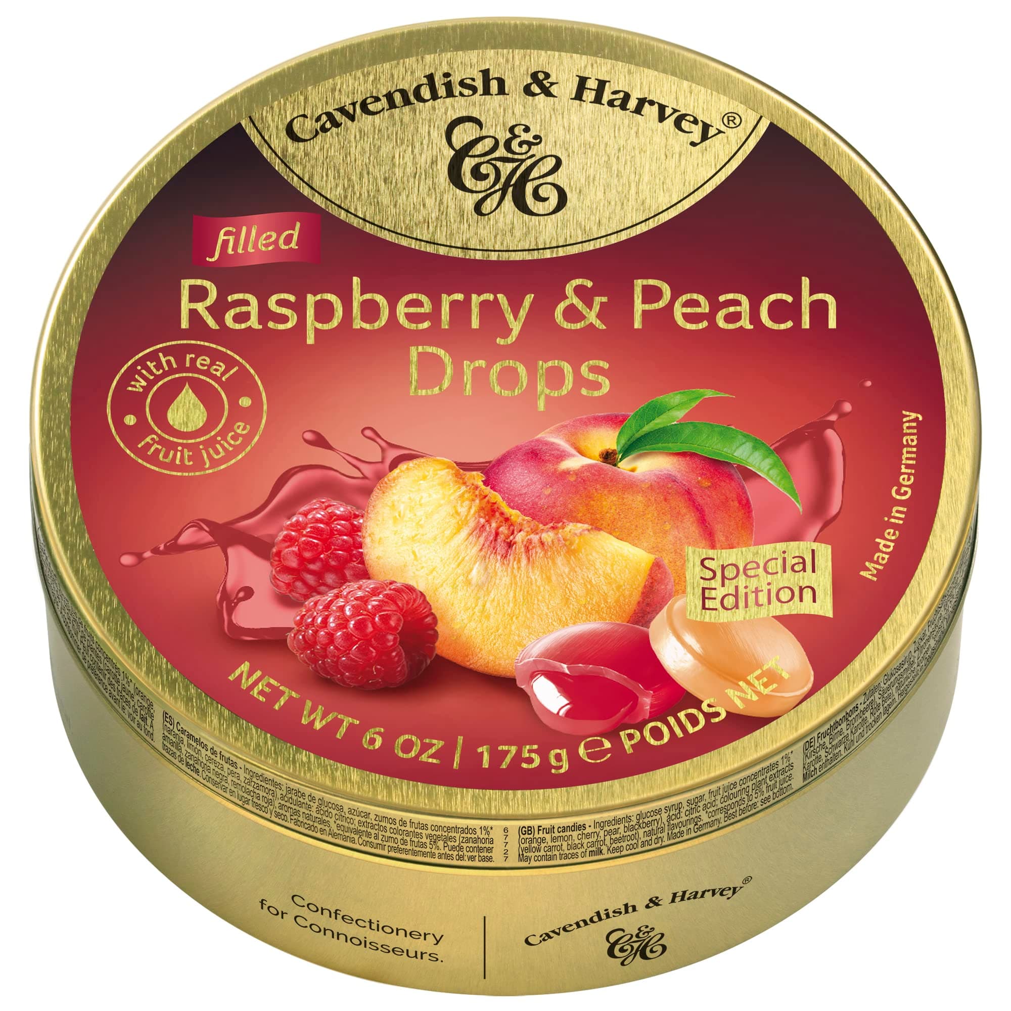 Raspberry & Peach Filled Hard Candy Candy | 6 Ounce Can