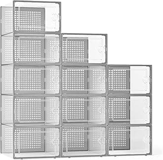 Kuject X-Large Shoe Storage Boxes Organizers for Closet 12 Pack, Fit Size 11,Clear Plastic Stackable Sneaker Containers for Entryway, Space Saving Shoe Rack Holder (Grey, 12 Packs)