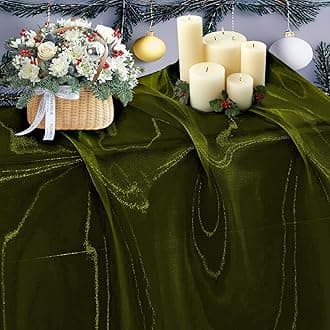 MDS Christmas Organza Fabric 85 Yards, 44" Wide, Sheer Shimmer Crystal Tulle Cloth for New Year Party Decor, Thanksgiving, Gift Wrapping, Crafts DIY Sewing, Backdrop, Wedding Drapes - Olive Green