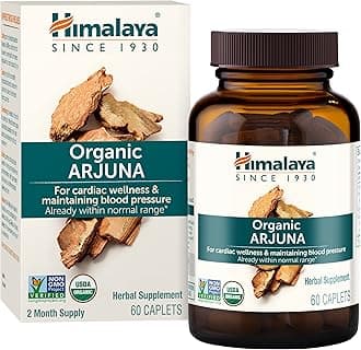 Himalaya Organic Arjuna 60 Caplets for Cholesterol, Blood Pressure & Healthy Heart Function Support 700mg