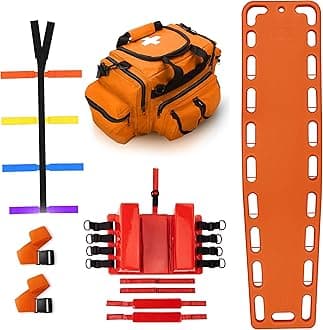 - EMS XTRM Rescue Kit Comprehensive Emergency Support with Spine Board, Head Immobilizer, Trauma Bag & 10-Point Strap - Durable, Lightweight for First Responders, Orange