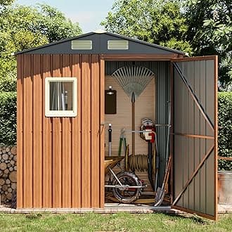 Outdoor Storage Shed 6x4 Ft, Lockable Metal Garden Shed with Window, Tool Shed Tiny House Vertical Outside Storage Building for Backyard, Lawn, Patio, Bike