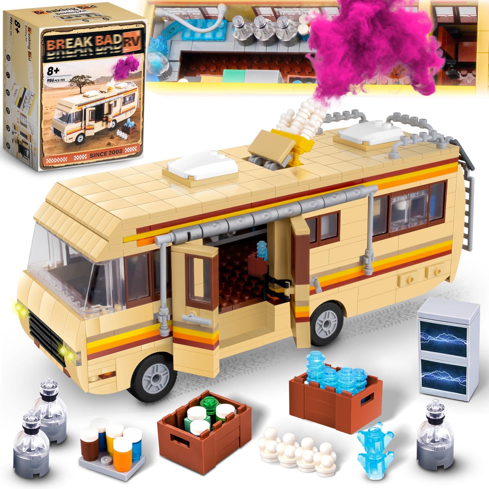 Camper for Break Bad Rv Building Set, Creative Camper Van Building Blocks Merchandise, DIY Technic Building Set Toy, Building Bricks Kit for Ages 8-14(986 Pieces)