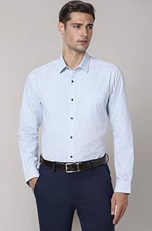 Peter England Men's Striped Slim Fit Full Sleeve Formal Shirt | Cotton-Rich | Wonder Fabric | Pin-Point Oxford Weave