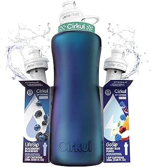 - 32oz. Chameleon Stainless Steel Water Bottle Starter Kit with Green Lid, 2 Flavor Cartridges (1 LifeSip Blackberry Blueberry, 1 GoSip Berry Blue Punch) No Sugar, Zero Calorie Drink Mix